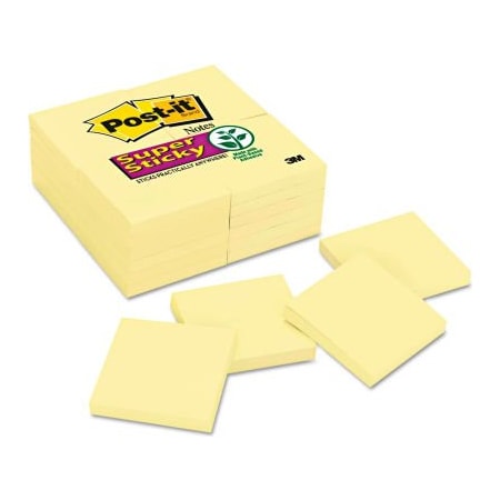 3M Post-it Notes Super Sticky Notes 65424SSCY, 3" x 3", Canary Yellow, 90 Sheets/Pad, 24/Pack 65424SSCY